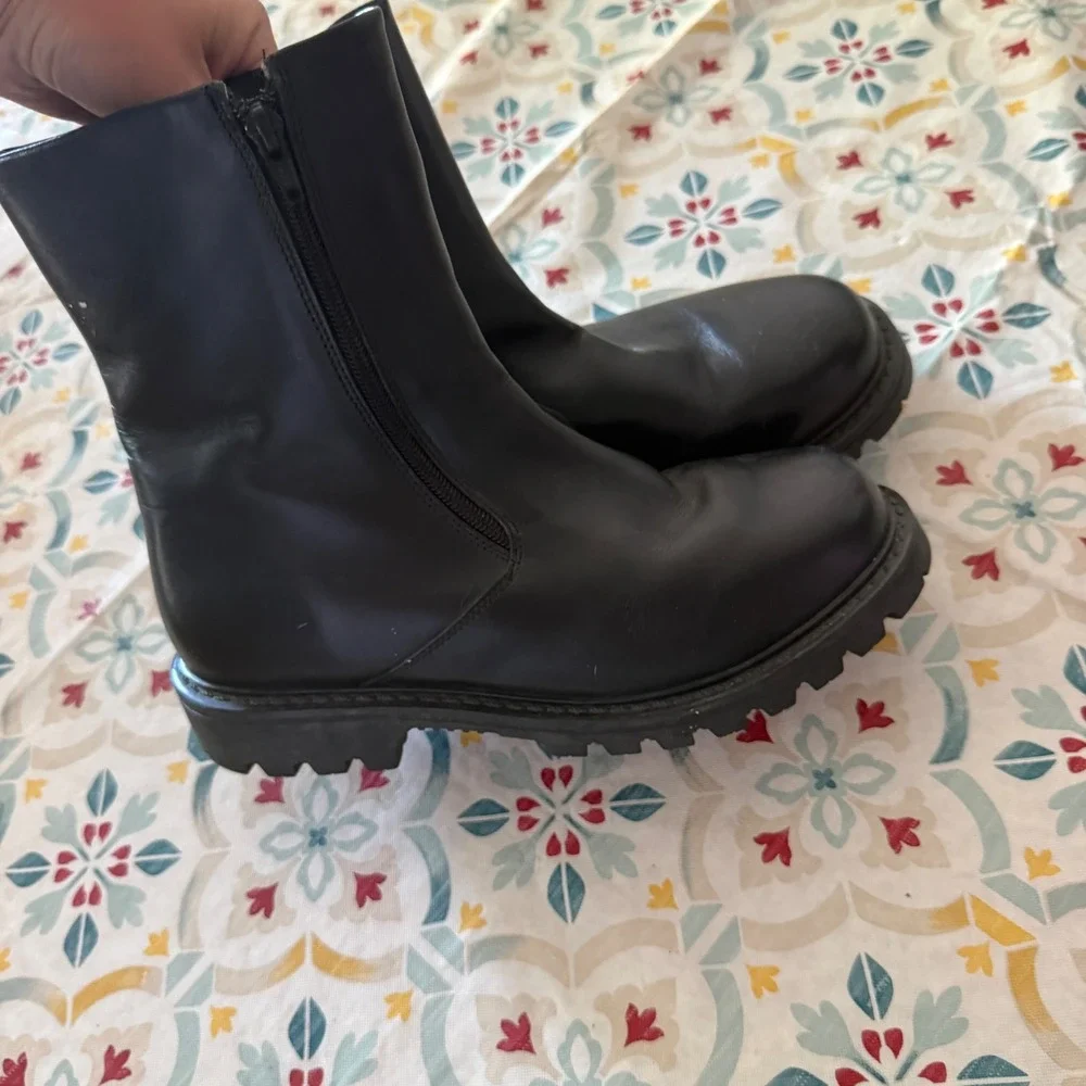 OC System Alpi Black Leather Winter Boots Faux Fur Lined Ice Grips Mens 42 US 9